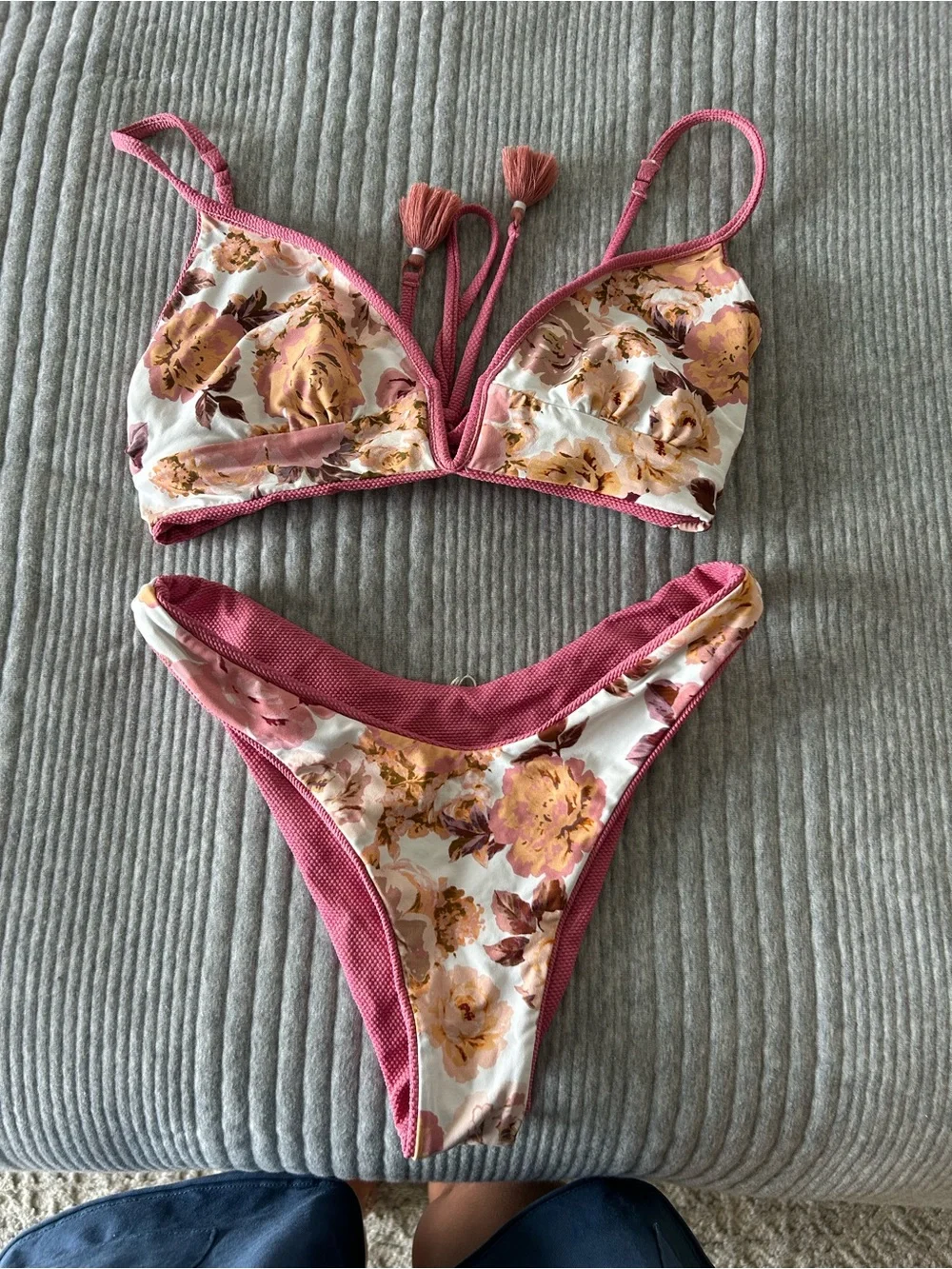 Maaji Pink Floral Tasseled Bikini Set